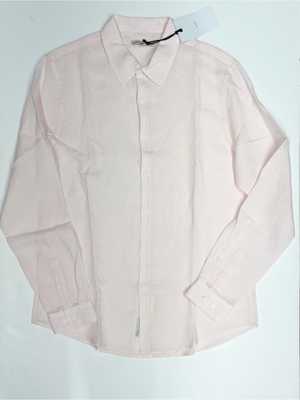 NEW Onia Medium Men's Air Linen long sleeve Light Pink Button-Down Dress Shirt